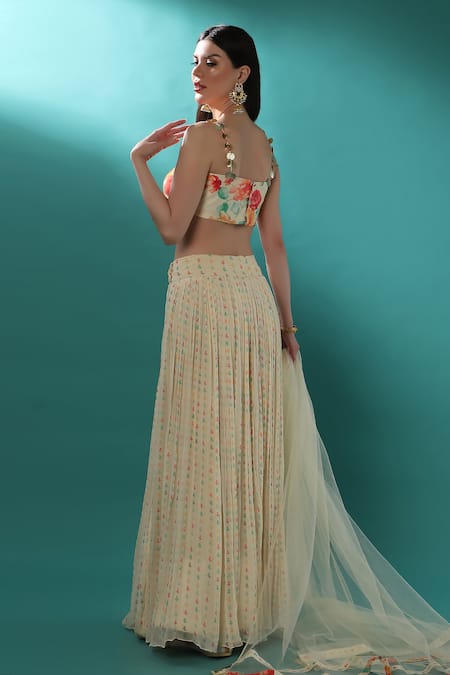 Bha Sha Floral Print Embroidered Lehenga Set 