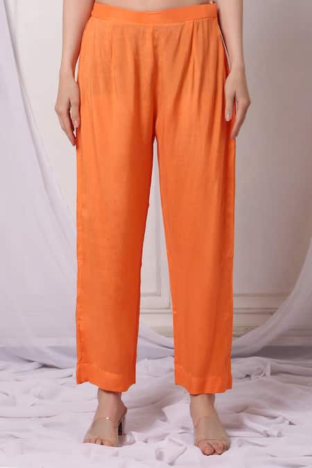 Bha Sha_Orange Georgette, Cotton Sequins, Cut Metallic Thread Embroidered Tunic Pant Set _at_Aza_Fashions