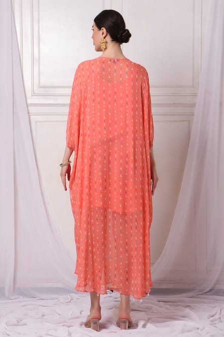 Shop Bha Sha Pink Georgette, Satin Sequins, Beads Round Neck Embroidered Kaftan With Inner at Aza Fashions Shop_Bha Sha_Pink Georgette, Satin Sequins, Beads Round Neck Embroidered Kaftan With Inner _at_Aza_Fashions