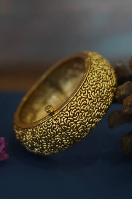 Shop Paisley Pop Gold Plated Embossed Bangle at Aza Fashions Shop_Paisley Pop_Gold Plated Embossed Bangle_at_Aza_Fashions