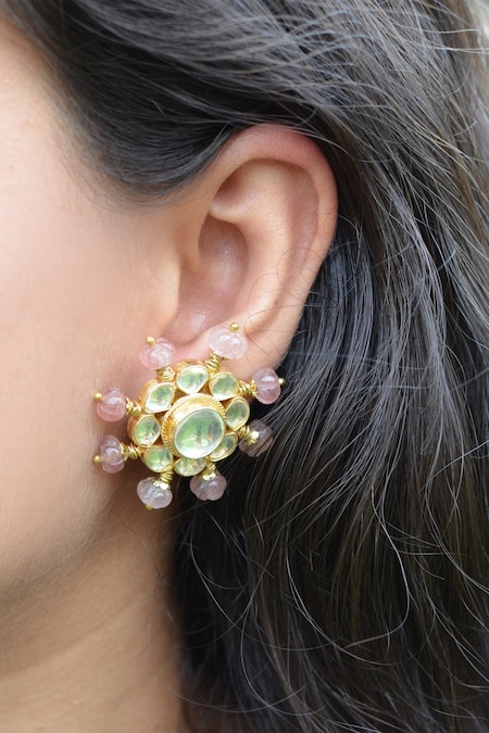 Heer-House Of Jewellery Gold Plated Shell Pearls Tarameen Studded Ear Tops