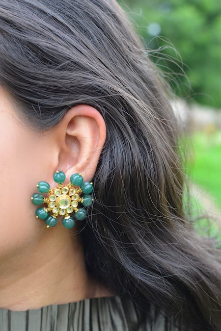 Emerald green statement dangle earrings – Exquistry