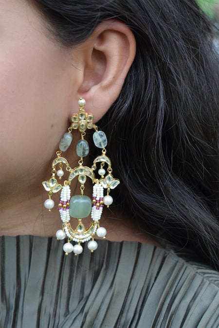 Heer-House Of Jewellery Gold Plated Shell Pearls Ardh Chandrika Earrings