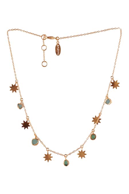 Shop Zariin Gold Plated Studded Pendant Charm Necklace at Aza Fashions Shop_Zariin_Gold Plated Studded Pendant Charm Necklace _at_Aza_Fashions