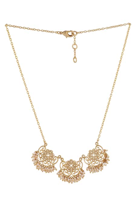 Shop Zariin Gold Plated Filigree Pendant Necklace at Aza Fashions Shop_Zariin_Gold Plated Filigree Pendant Necklace _at_Aza_Fashions