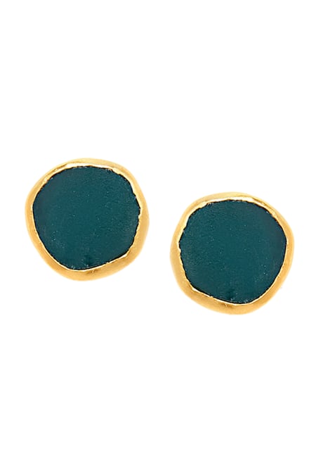 Shop_Zariin_Gold Plated Stones Stud Earrings _at_Aza_Fashions