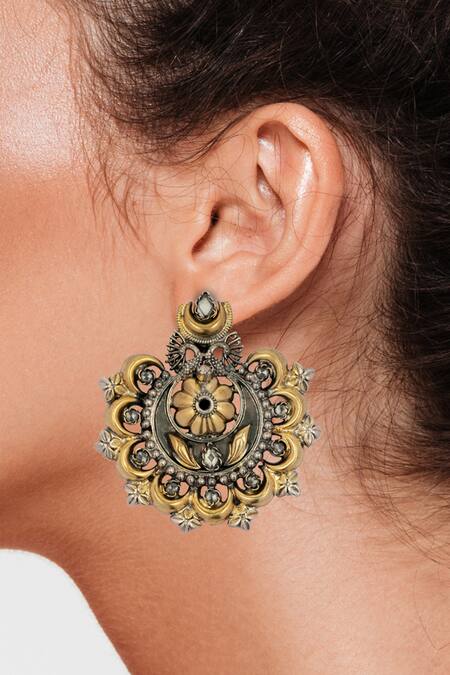 Neeta Boochra Gold Plated Stone Handcrafted Chandbali Earrings