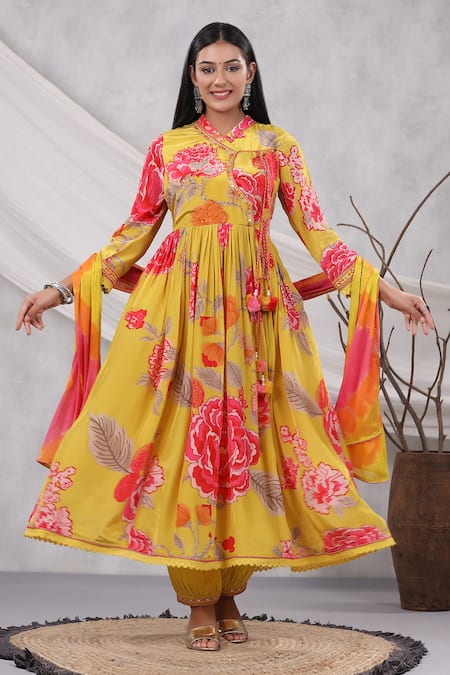 BAIRAAS Floral Print Angarkha Anarkali Set 