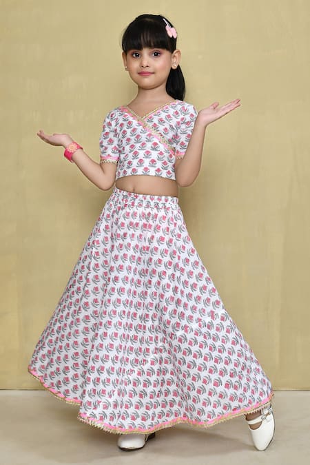 Samyukta Singhania Floral Handblock Print Blouse With Lehenga 