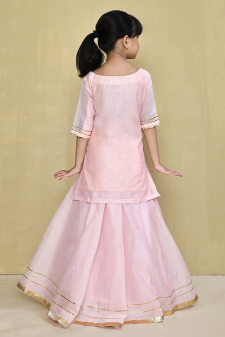 Petite Pomme Gota Stripe Embellished Kurta With Lehenga 