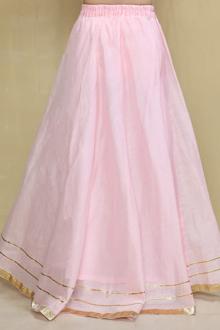 Petite Pomme_Pink Cotton, Chanderi Gota Patti Stripe Embellished Kurta With Lehenga _Online_at_Aza_Fashions