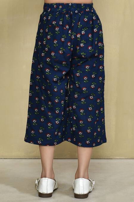 Petite Pomme_Blue Cotton Embroidery Block Print Top With Pant_Online_at_Aza_Fashions