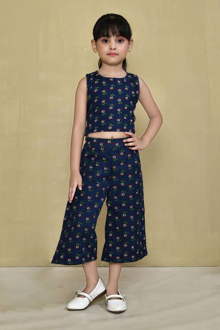 Buy_Petite Pomme_Blue Cotton Embroidery Block Print Top With Pant_Online_at_Aza_Fashions