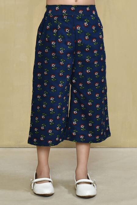 Buy_Petite Pomme_Blue Cotton Embroidery Block Print Top With Pant