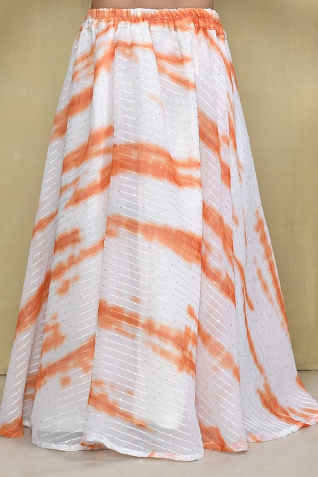 Petite Pomme_White Cotton, Georgette Sequins Tie Dye Pattern Kurta With Lehenga _Online_at_Aza_Fashions