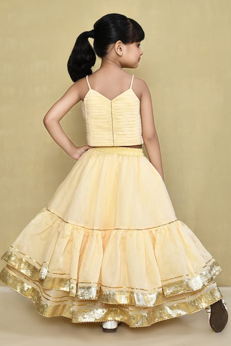 Petite Pomme Beige Gota Lace Tiered Lehenga Set 