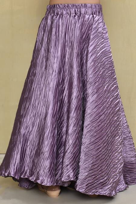 Petite Pomme_Purple Silk, Cotton Textured One Shoulder Top And Lehenga Set _Online_at_Aza_Fashions