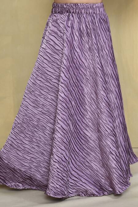 Shop_Petite Pomme_Purple Silk, Cotton Textured One Shoulder Top And Lehenga Set _Online_at_Aza_Fashions