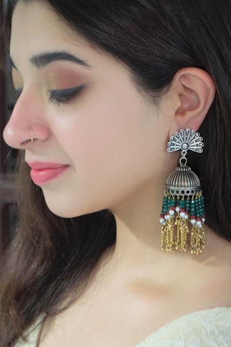 Heer-House Of Jewellery Gold Plated Stones Banjara Chain Jhumkas