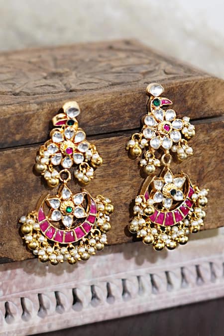 Namasya Kundan Carved Chandbali Earrings 
