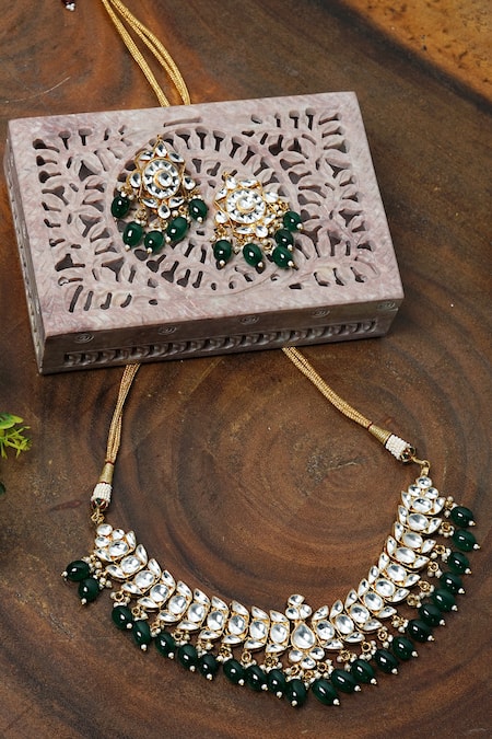 Shop_Namasya_Gold Plated Imitation Diamonds Stone Embellished Necklace Set _at_Aza_Fashions