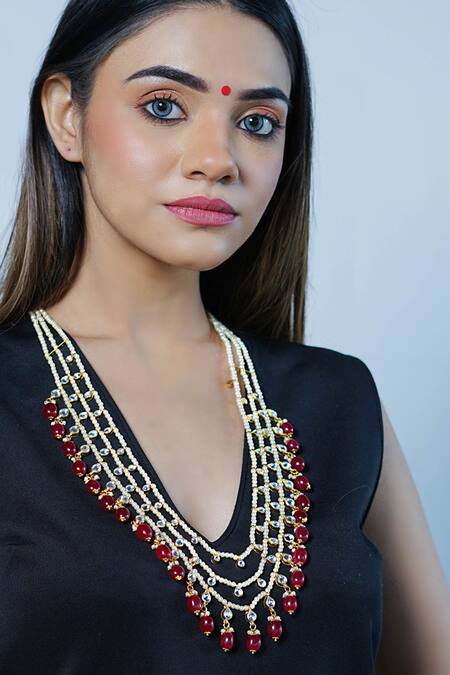 Namasya Gold Plated Kundan Layered Beaded Necklace 