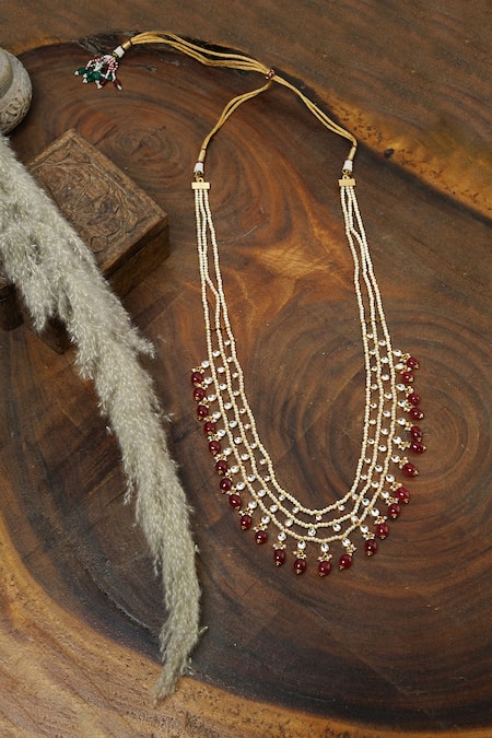 Shop_Namasya_Gold Plated Kundan Layered Beaded Necklace _at_Aza_Fashions