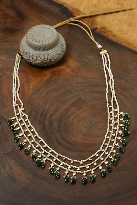 Shop_Namasya_Gold Plated Kundan Layered Beaded Necklace _at_Aza_Fashions