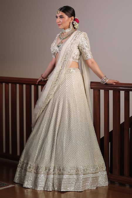 Buy Neha Khullar Ivory Silk, Organza, Net, Cotton Cut Work, Embroidered Bridal Lehenga Set Online at Aza Fashions Buy_Neha Khullar_Ivory Silk, Organza, Net, Cotton Cut Work, Embroidered Bridal Lehenga Set _Online_at_Aza_Fashions