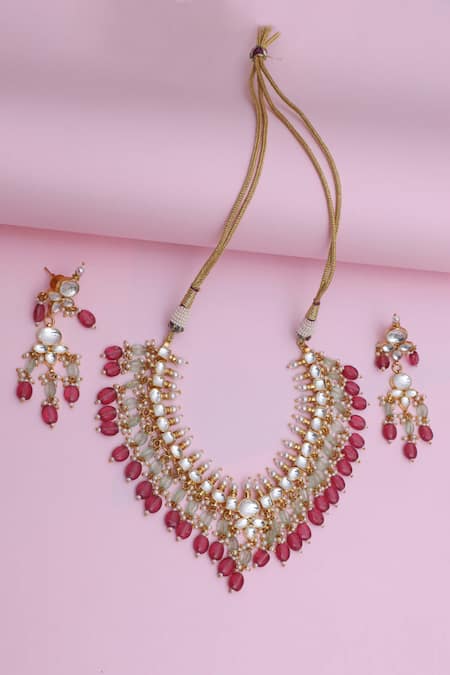 Shop Namasya Gold Plated Stones Kundan Pendant Choker Set at Aza Fashions Shop_Namasya_Gold Plated Stones Kundan Pendant Choker Set _at_Aza_Fashions