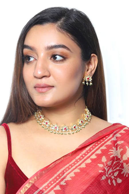 Namasya Gold Plated Pearls, Diamonds Kundan Choker Set 