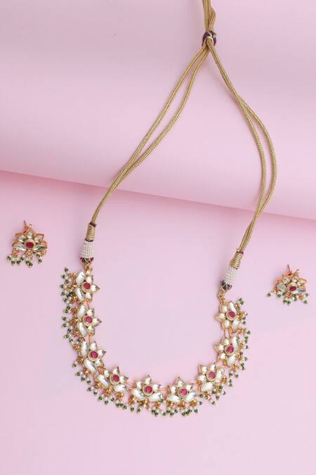 Shop Namasya Gold Plated Pearls, Diamonds Kundan Choker Set at Aza Fashions Shop_Namasya_Gold Plated Pearls, Diamonds Kundan Choker Set _at_Aza_Fashions