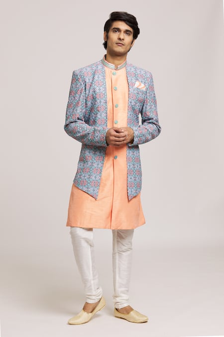 Aryavir Malhotra Mosaic Print Panel Sherwani With Churidar 