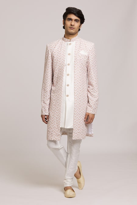 Aryavir Malhotra Embroidered Chevron Pattern Sherwani With Churidar 