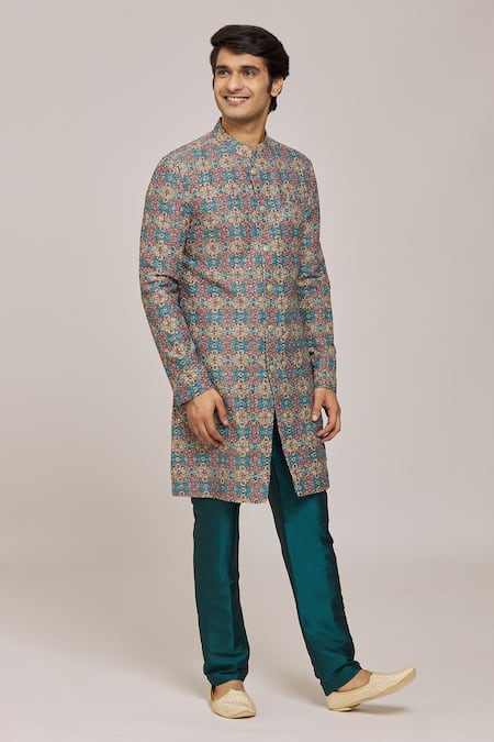 Aryavir Malhotra Mosaic Print Sherwani With Churidar 