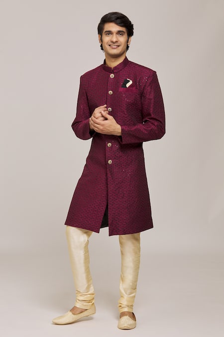 Aryavir Malhotra Triangle Embroidered Pattern Sherwani With Churidar 