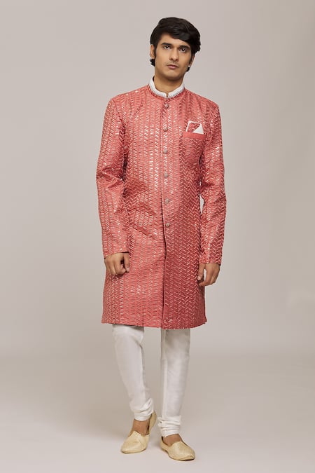 Aryavir Malhotra Chevron Embroidered Sherwani With Churidar 