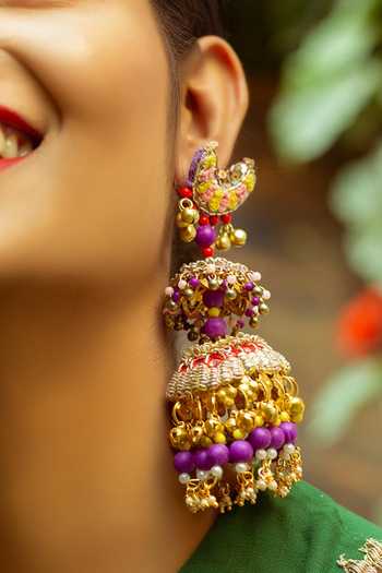 Buy Kanyaadhan By Dhirajaayushi Multi Color Beads Hand Embroidered Jhumkis at Aza Fashions Buy_Kanyaadhan By Dhirajaayushi_Multi Color Beads Hand Embroidered Jhumkis _at_Aza_Fashions