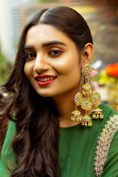 Buy_Kanyaadhan By Dhirajaayushi_Multi Color Beads Hand Embroidered Layered Jhumkis _Online_at_Aza_Fashions