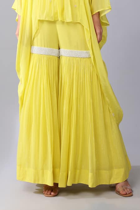 Buy Keith Gomes Yellow Georgette, Chiffon Sequins, Flower Yoke Embellished Tunic And Gharara Set Online at Aza Fashions Buy_Keith Gomes_Yellow Georgette, Chiffon Sequins, Flower Yoke Embellished Tunic And Gharara Set _Online_at_Aza_Fashions