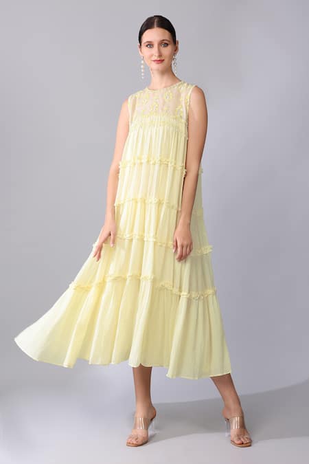 Keith Gomes Bead Yoke Embroidered Dress 