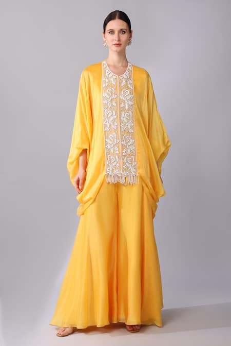 Buy Keith Gomes Orange Georgette, Silk Organza Floral Yoke Embroidered Tunic And Palazzo Set Online at Aza Fashions Buy_Keith Gomes_Orange Georgette, Silk Organza Floral Yoke Embroidered Tunic And Palazzo Set _Online_at_Aza_Fashions