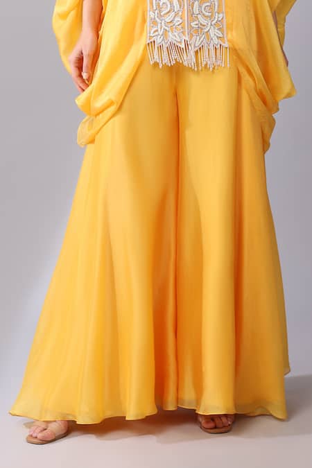 Shop Keith Gomes Orange Georgette, Silk Organza Floral Yoke Embroidered Tunic And Palazzo Set Online at Aza Fashions Shop_Keith Gomes_Orange Georgette, Silk Organza Floral Yoke Embroidered Tunic And Palazzo Set _Online_at_Aza_Fashions