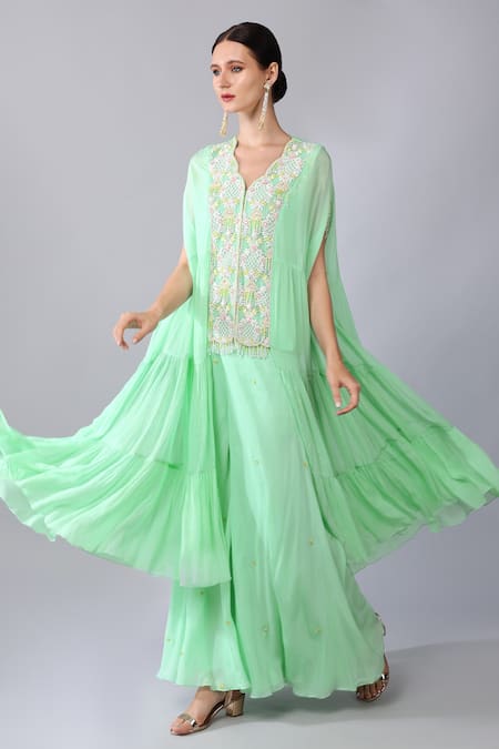 Buy Keith Gomes Green Georgette, Organza Pearls, Sequins Scoop Embroidered Tunic And Palazzo Set Online at Aza Fashions Buy_Keith Gomes_Green Georgette, Organza Pearls, Sequins Scoop Embroidered Tunic And Palazzo Set _Online_at_Aza_Fashions