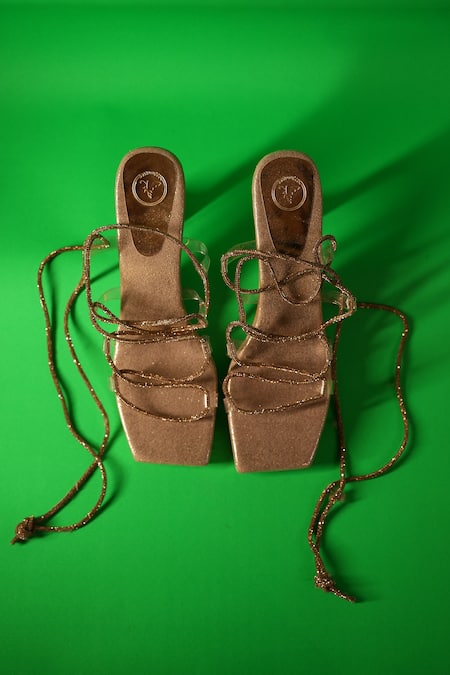 Buy_Sana K luxurious Footwear_Gold Stones String Embellished Strapped Heels _Online_at_Aza_Fashions
