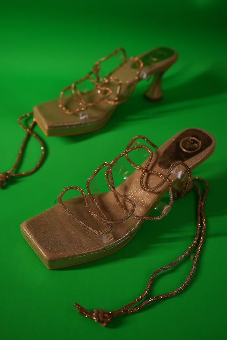 Shop_Sana K luxurious Footwear_Gold Stones String Embellished Strapped Heels _Online_at_Aza_Fashions
