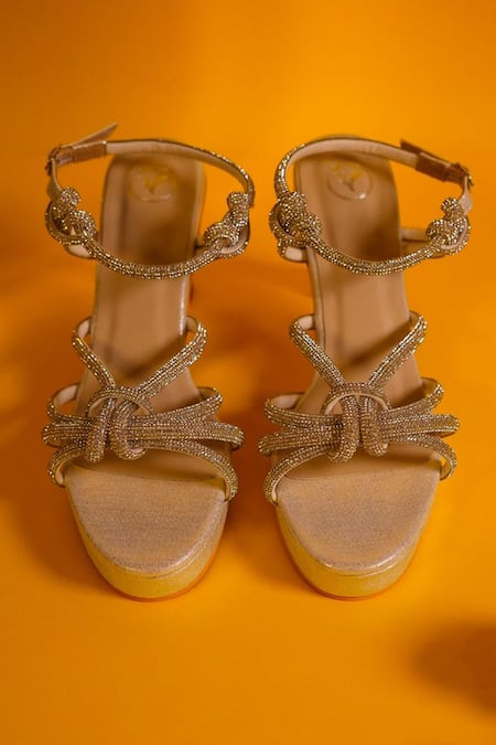 Shop Sana K luxurious Footwear White Rhinestones Miss D Embellished Heels at Aza Fashions Shop_Sana K luxurious Footwear_White Rhinestones Miss D Embellished Heels _at_Aza_Fashions