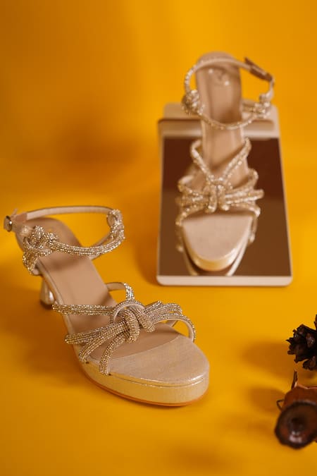 Sana K luxurious Footwear_White Rhinestones Miss D Embellished Heels _Online_at_Aza_Fashions