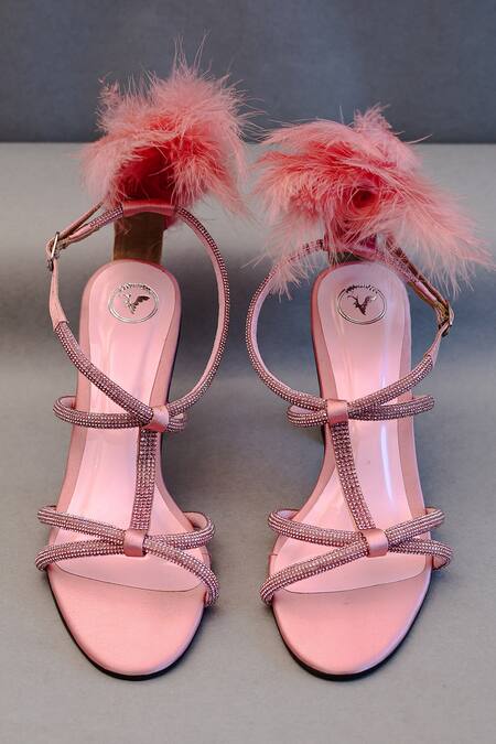 Sana K luxurious Footwear_Pink Rhinestones Candy Embellished Spool Heels _Online_at_Aza_Fashions