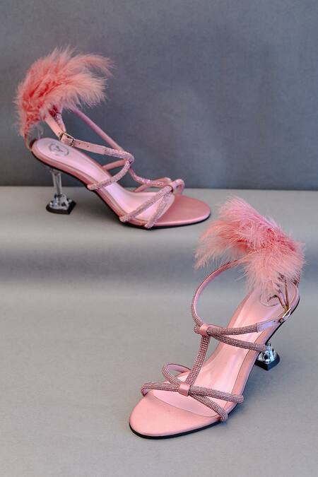 Buy_Sana K luxurious Footwear_Pink Rhinestones Candy Embellished Spool Heels _Online_at_Aza_Fashions